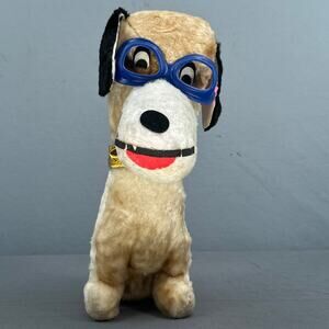 VTG 60s Superior Toy & Novelty Plush Dog 14" Goggles Korea Aviator